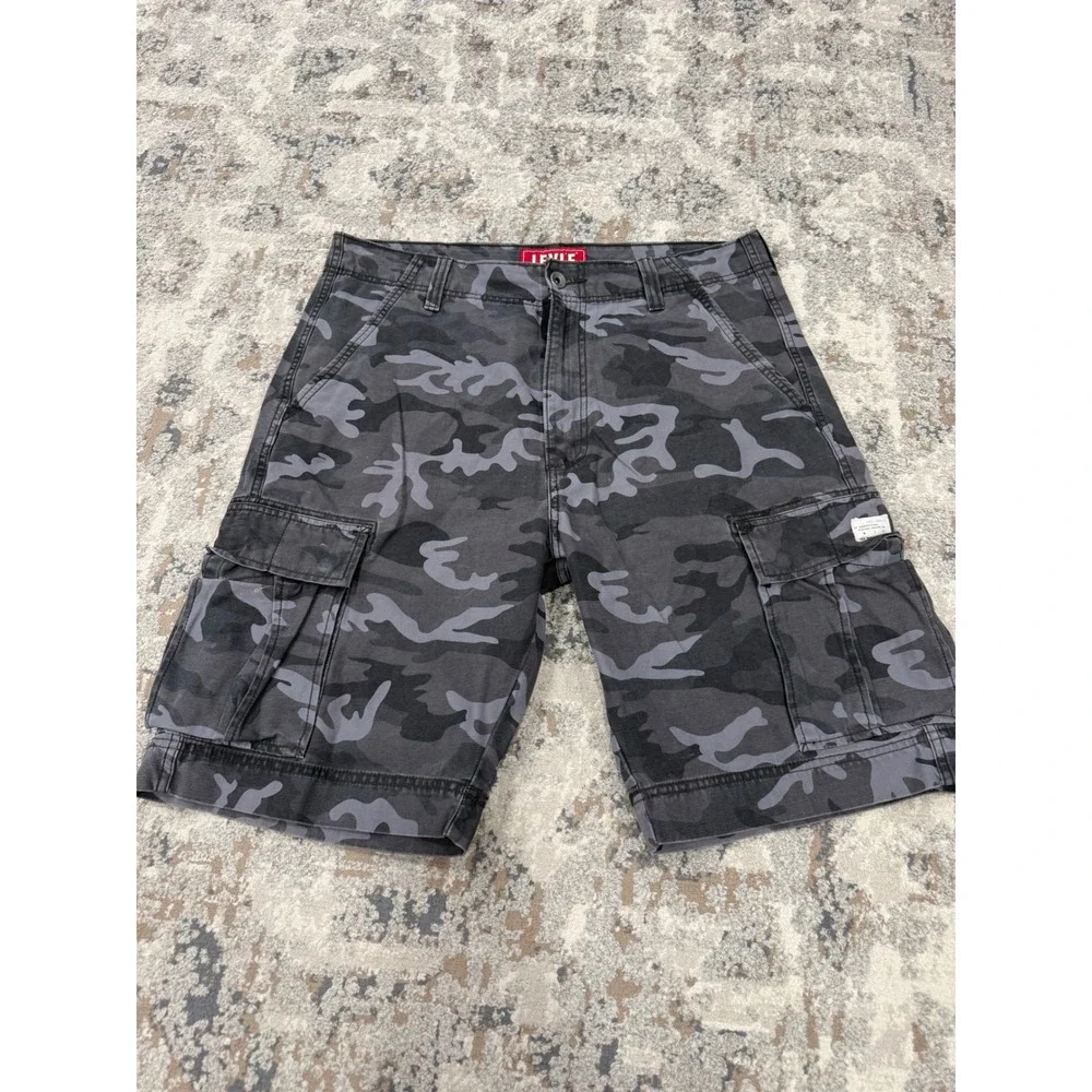 Levis Mens Camo Cargo Shorts Gray Black Camouflage Cotton W36 Relaxed Fit